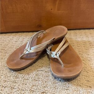 Olukai Tan and Gold Leather Sandals